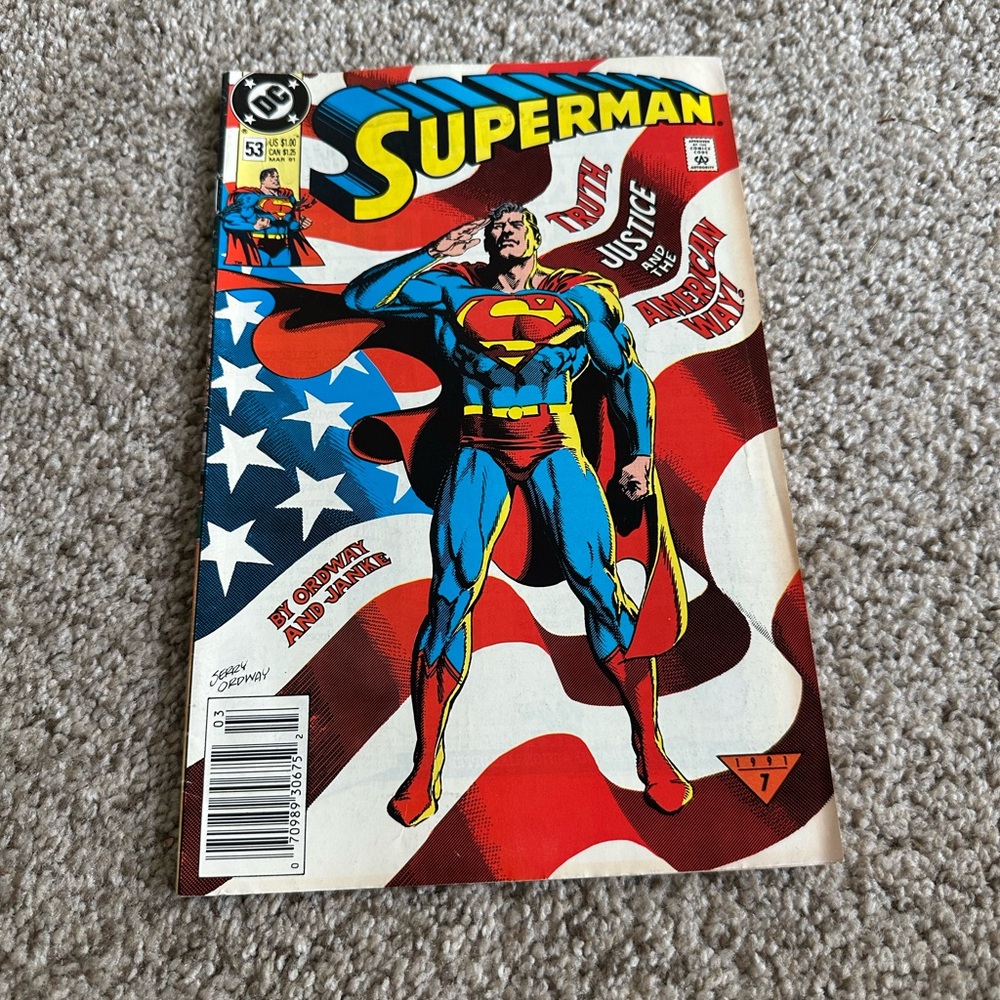 SUPERMAN #53 NEWSSTAND HI GRADE TRUTH JUSTICE AND THE AMERICAN WAY GUNN 1991